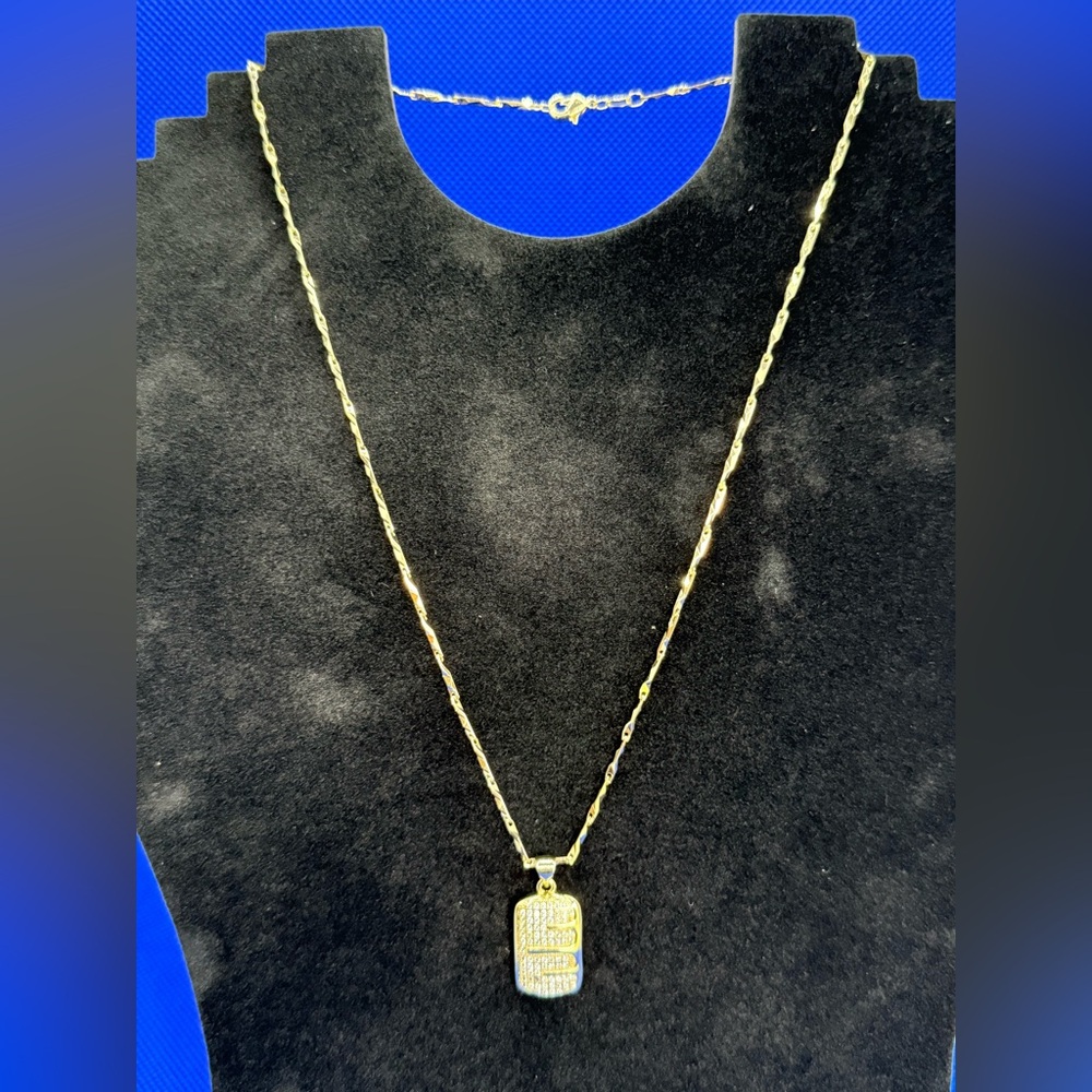 18K Yellow Gold Plated Needle Chain Necklace W/Melted DogTag Pendant 17.5"